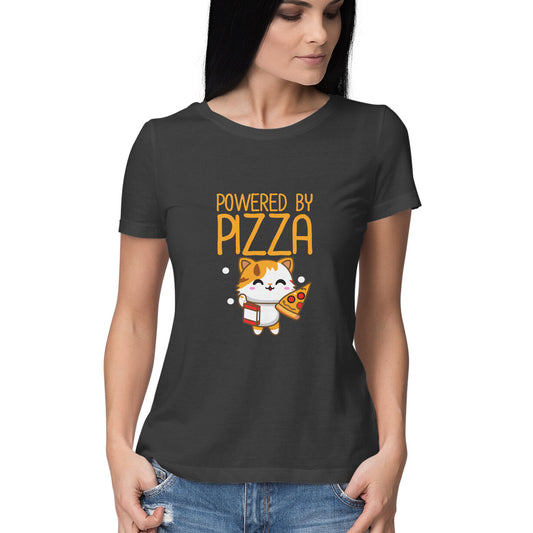 JOVIN-MV Women's Soft Comfortable Printed Regular Fit Half Sleeve Round Neck T Shirt Powered by Pizza