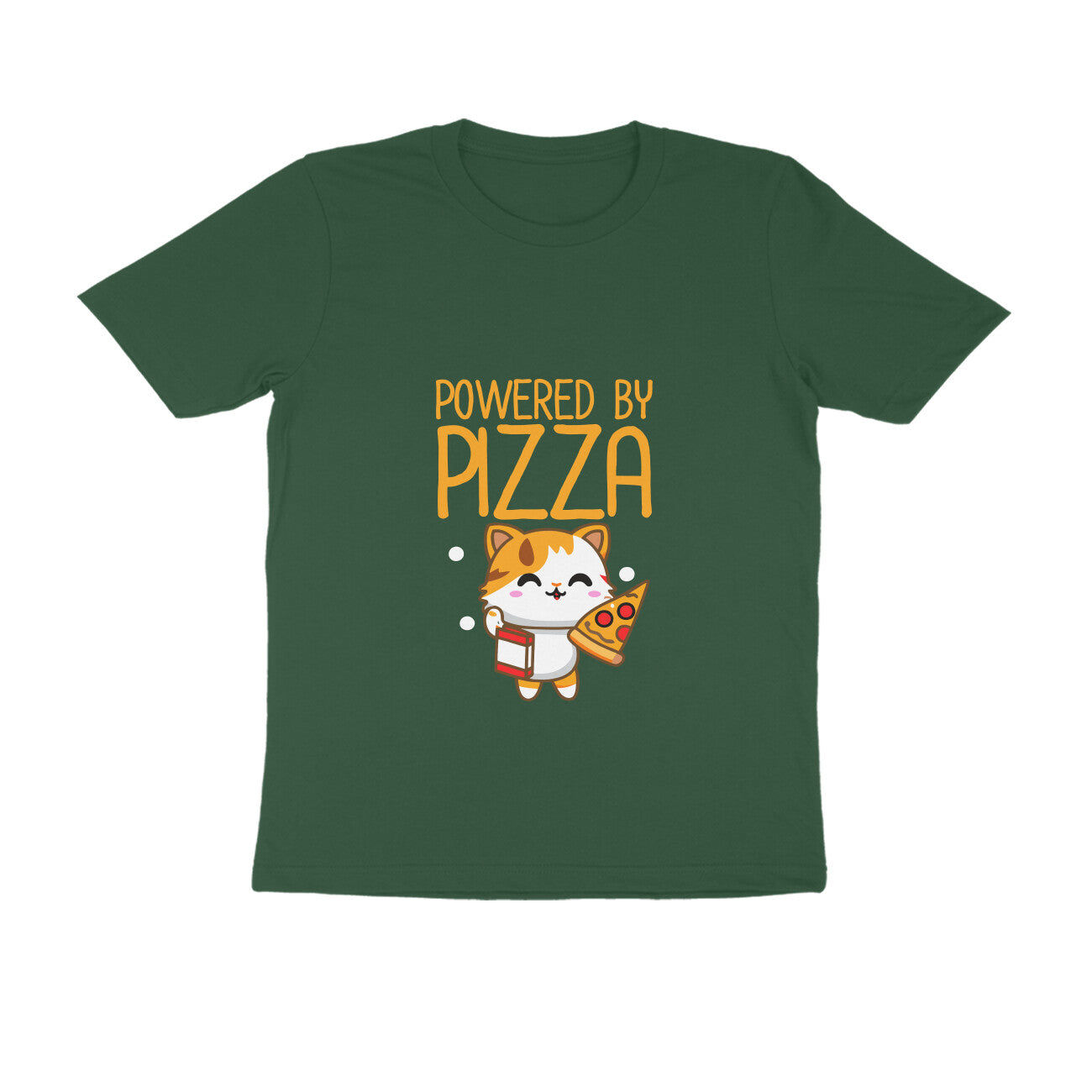 JOVIN-MV Men's Half Sleeve Round Neck T Shirt "Powered by Pizza"