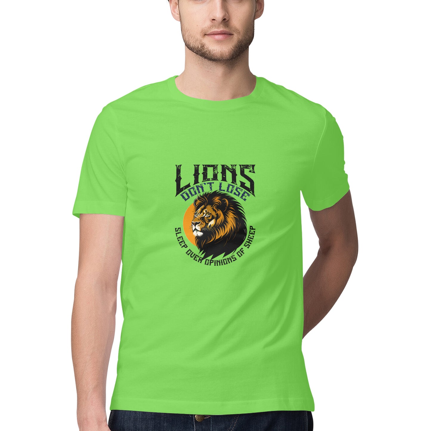JOVIN-MV Men's Half Sleeve Round Neck T Shirt "Lions Dont Sleep"