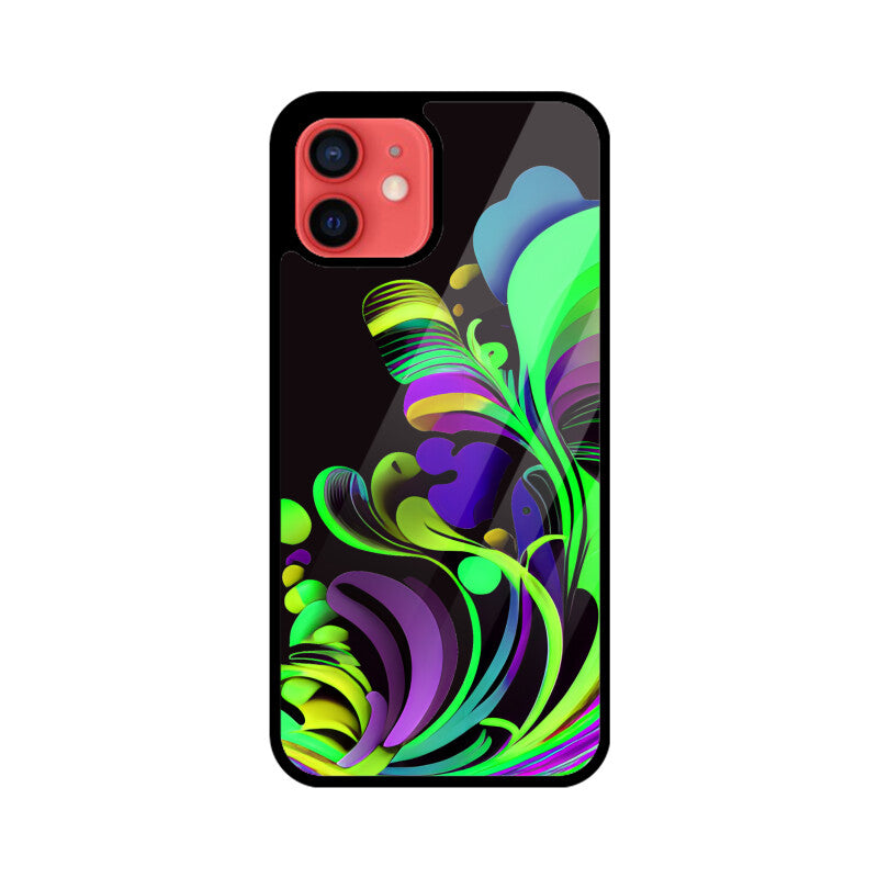 JOVIN-MV Apple iPhone Glass Phone Case In Floral Black All Models