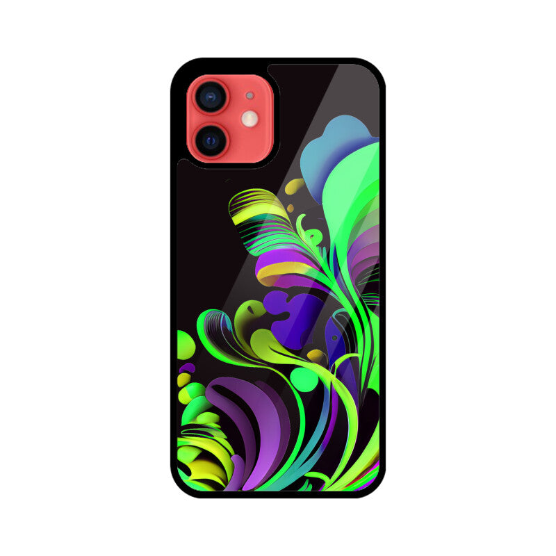 JOVIN-MV Apple iPhone Glass Phone Case In Floral Black All Models