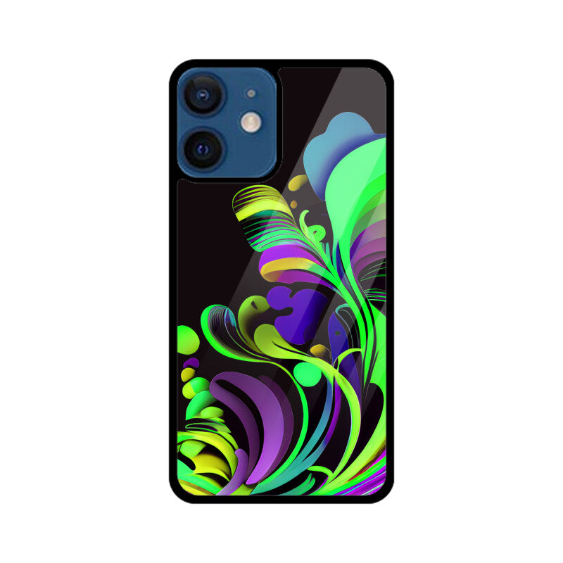 JOVIN-MV Apple iPhone Glass Phone Case In Floral Black All Models