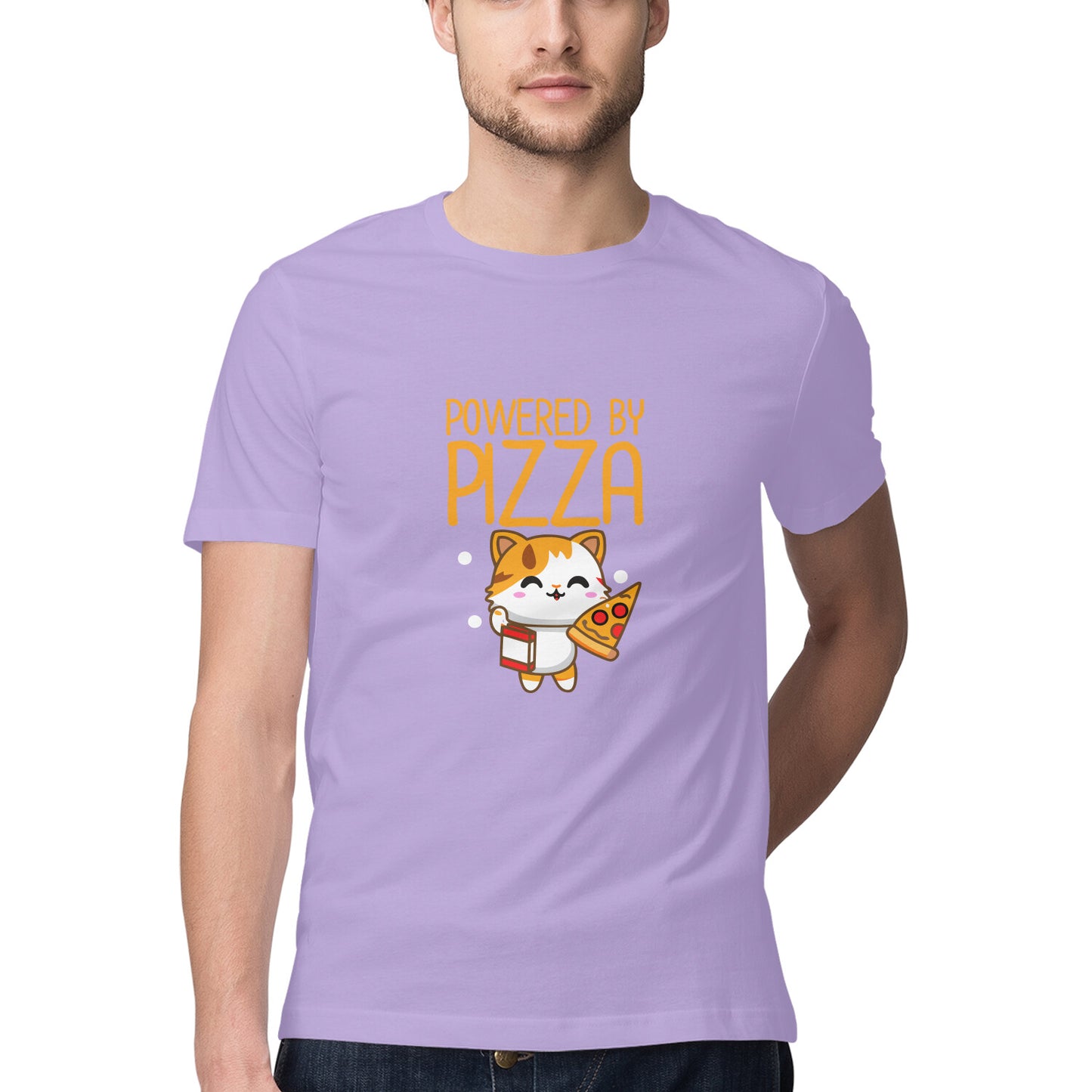 JOVIN-MV Men's Half Sleeve Round Neck T Shirt "Powered by Pizza"
